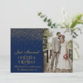Navy Blue & Glam Gold Confetti foto bruiloft Aankondiging (Staand voorkant)