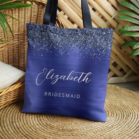 Navy Blue Glam Metallic Script Bruidsmeisje Draagtas