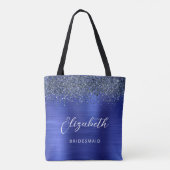 Navy Blue Glam Metallic Script Bruidsmeisje Draagtas (Achterkant)