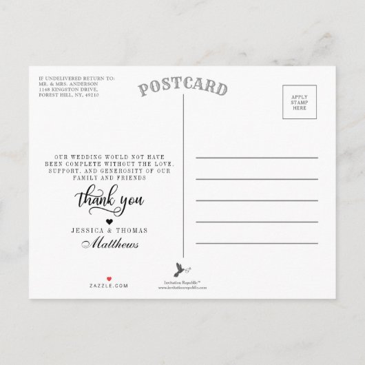 Navy Blue & Glam Silver Confetti bruiloft dank u Aankondigingskaart (Achterkant)