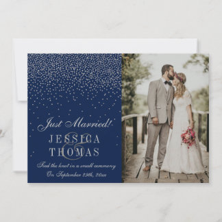 Navy Blue & Glam Silver Confetti foto bruiloft Aankondiging