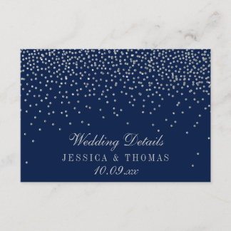 Navy Blue & Glam Silver Confetti trouwgegevens Informatiekaartje