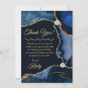 Navy Blue Glitter Agate Birthday Bedankkaart