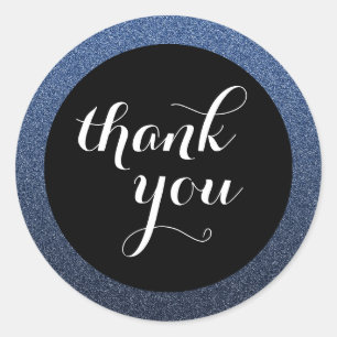 Navy Blue Glitter Black Hartelijk dank voor Sticke Ronde Sticker
