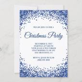 Navy Blue Glitter Border White Christmas Party Kaart (Voorkant)