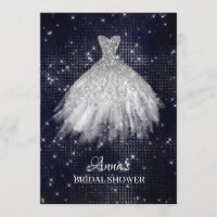 *~* Navy Blue Glitter Bridal Dress Gown Shower