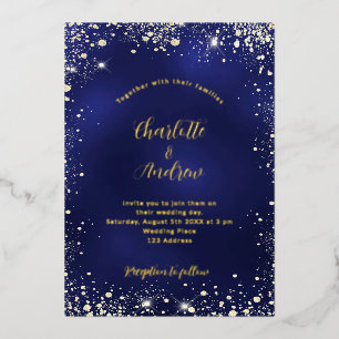 Navy Blue Glitter bruiloft Folie Uitnodiging