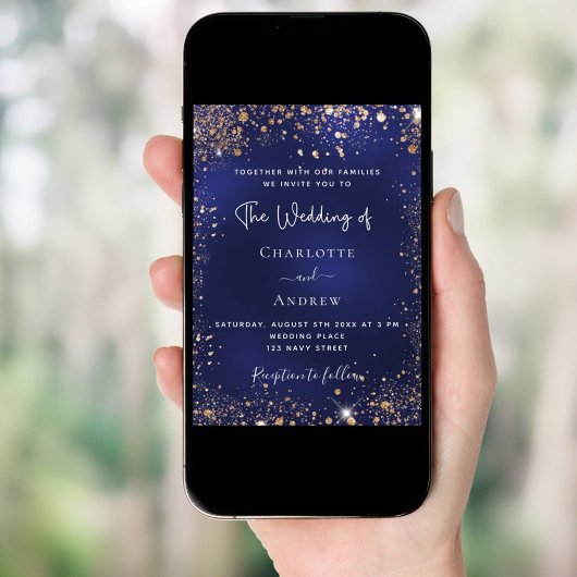 Navy Blue Glitter bruiloft Kaart