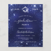 Navy blue glitter budget afstuderen uitnodiging (Voorkant)