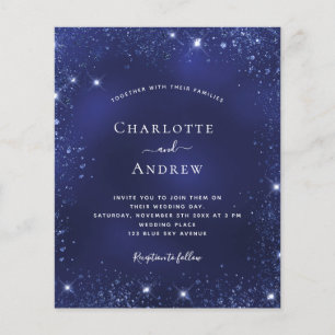 Navy blue glitter budget bruiloft uitnodiging flyer