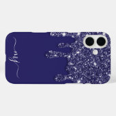 Navy Blue Glitter Drip Aangepaste Monogram Case-Mate iPhone Case (Achterkant (horizontaal))