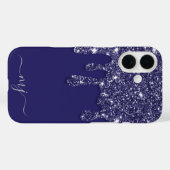 Navy Blue Glitter Drip Custom Monogram Case-Mate iPhone Case (Achterkant (horizontaal))