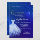 Navy Blue Glitter Drivers, Dress Blue Quinceañera Kaart (Voorkant / Achterkant)