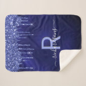 Navy blue glitter druppelt monogram naam sherpa deken (Voorkant (horizontaal))