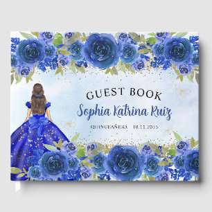 Navy Blue Glitter Floral Princess Quinceañera Gastenboek