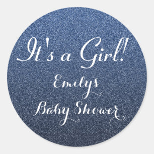 Navy Blue Glitter Girl Baby shower Favor Sticker