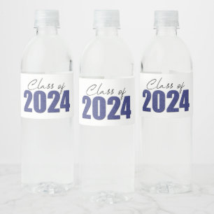 Navy Blue Glitter Klasse van 2024 Waterfles Etiket