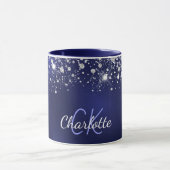 Navy blue glitter monogram name script mok (Midden)