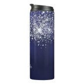 Navy blue glitter monogram name script thermosbeker (Geroteerd rechts)