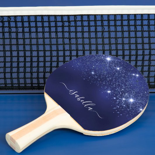 Navy Blue glitter naam script Tafeltennisbatje (Insitu)