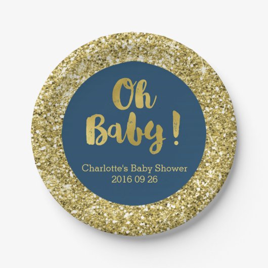 Navy Blue Glitter Oh Baby Bord (Voorkant)