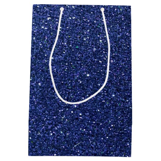 Navy Blue Glitter ombre Sparkles Glam Bat Mitzvah Medium Cadeauzakje (Achterkant)