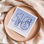 Navy Blue Glitter Script Sweet 16 Birthday Servet