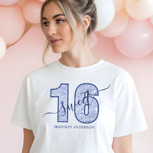 Navy Blue Glitter Script Sweet 16 Verjaardag Tri-Blend Shirt