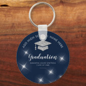Navy Blue Glitter Silver Afstuderen School Afstude Sleutelhanger (Voorkant)