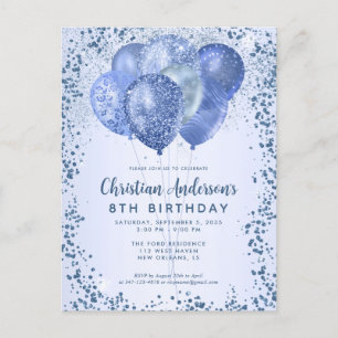 Navy Blue Glitter Sparkle Balloon Kids Verjaardag Briefkaart