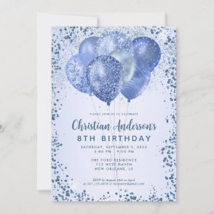 Navy Blue Glitter Sparkle Balloon Kids Verjaardag Kaart