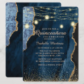 Navy Blue Glitter String Lights Quinceañera Kaart (Voorkant / Achterkant)