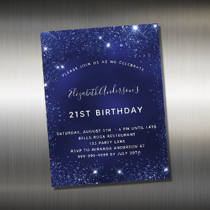 Navy blue glitter verjaardagsuitnodiging magnet