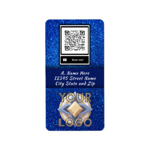 Navy Blue Glitter Verticale QR-code Logo Event Pro Etiket