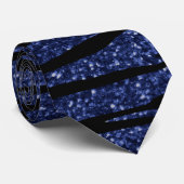 Navy blue glitter zebra strepen stropdas (Opgerold)