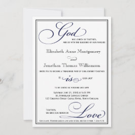 Navy Blue God is Love Christelijk Wedding Invitati Kaart