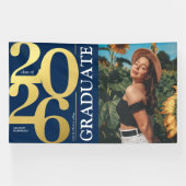 Navy Blue Gold 2025 Afstuderen Foto Afstuderen Spandoek (Horizontaal)