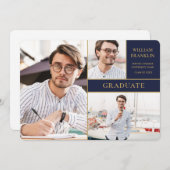 Navy Blue Gold 3 Foto Collage Afstuderen Announc Aankondiging (Voorkant / Achterkant)