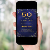 Navy blue gold 50th fabulous birthday invitation kaart