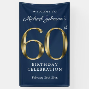 Navy Blue Gold 60th Birthday Party Elegant Welcome Spandoek