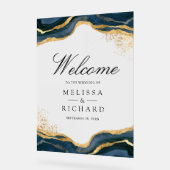 Navy Blue Gold Abstract Ink Wedding Welcome (Angle)
