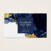 Navy Blue Gold Abstract Monogram Business Card (Devant)