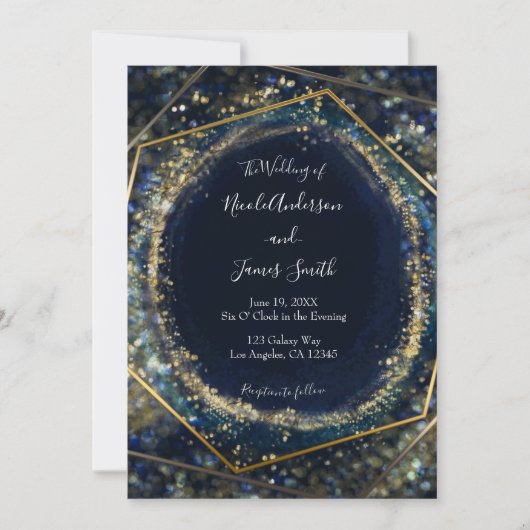 Navy Blue Gold Abstracte lichten Geometric Wedding Kaart (Voorkant)