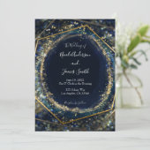 Navy Blue Gold Abstracte lichten Geometric Wedding Kaart (Staand voorkant)