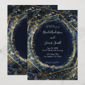 Navy Blue Gold Abstracte lichten Geometric Wedding Kaart (Voorkant / Achterkant)