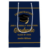 Navy Blue Gold Afstuderen Custom Graduation Party Medium Cadeauzakje (Achterkant)