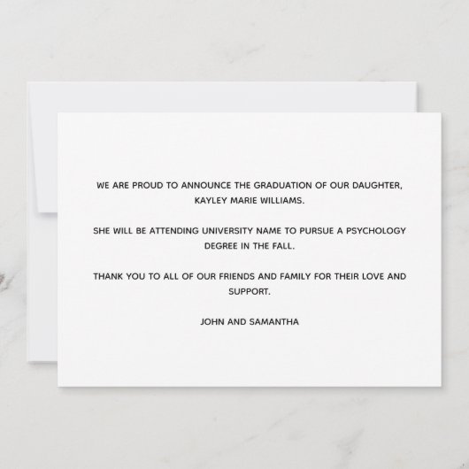 Navy Blue Gold Afstuderen Foto modern Afstuderen Aankondiging (Achterkant)