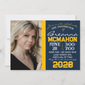 Navy Blue & Gold Afstuderen Fotouitnodiging Kaart (Voorkant)