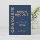 Navy Blue Gold Afstuderen Kaart (Staand voorkant)