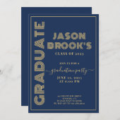Navy Blue Gold Afstuderen Kaart (Voorkant / Achterkant)